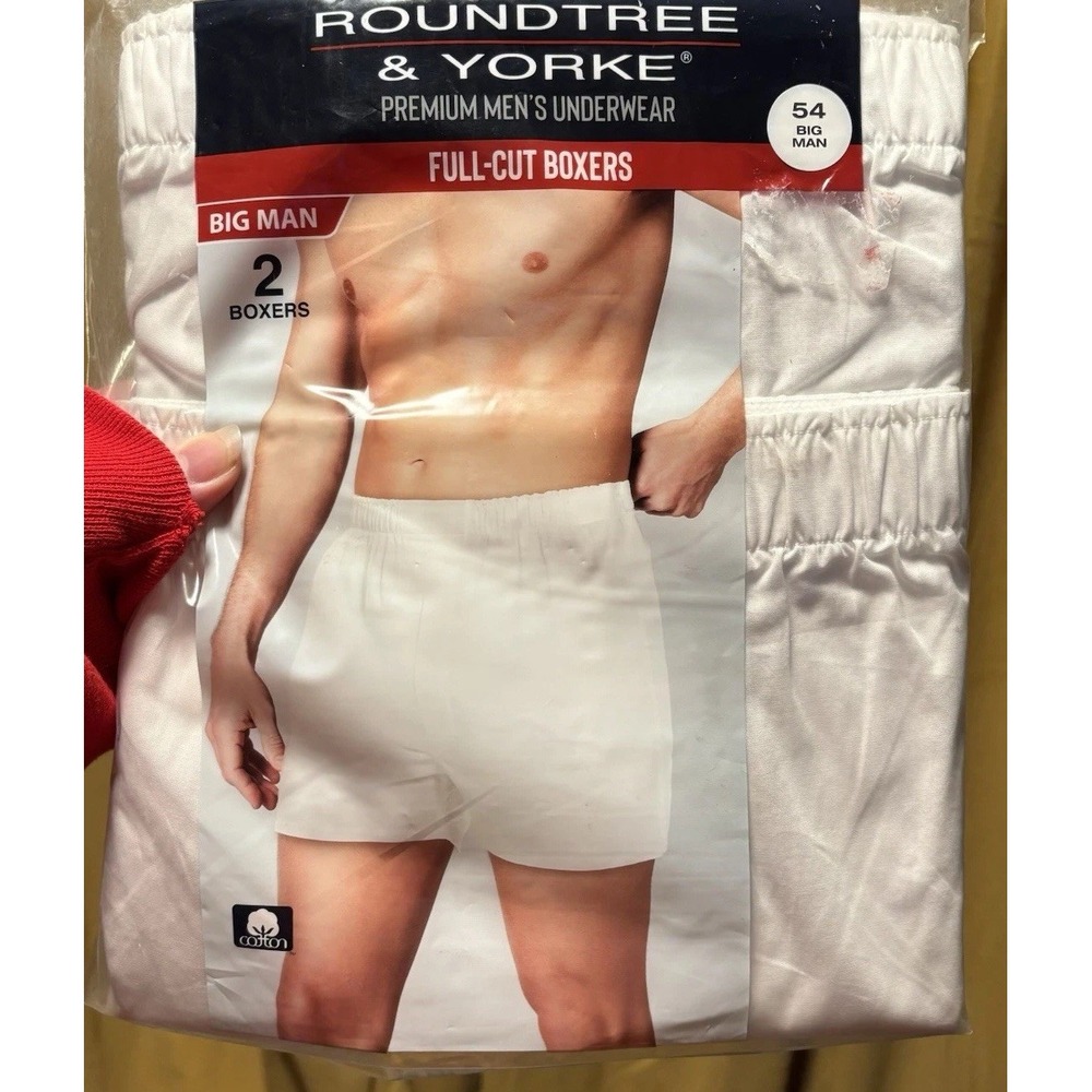 2-Pack of Roundtree & Yorke Big Man 100% Cotton Full-Cut Boxers‎ White 54 New